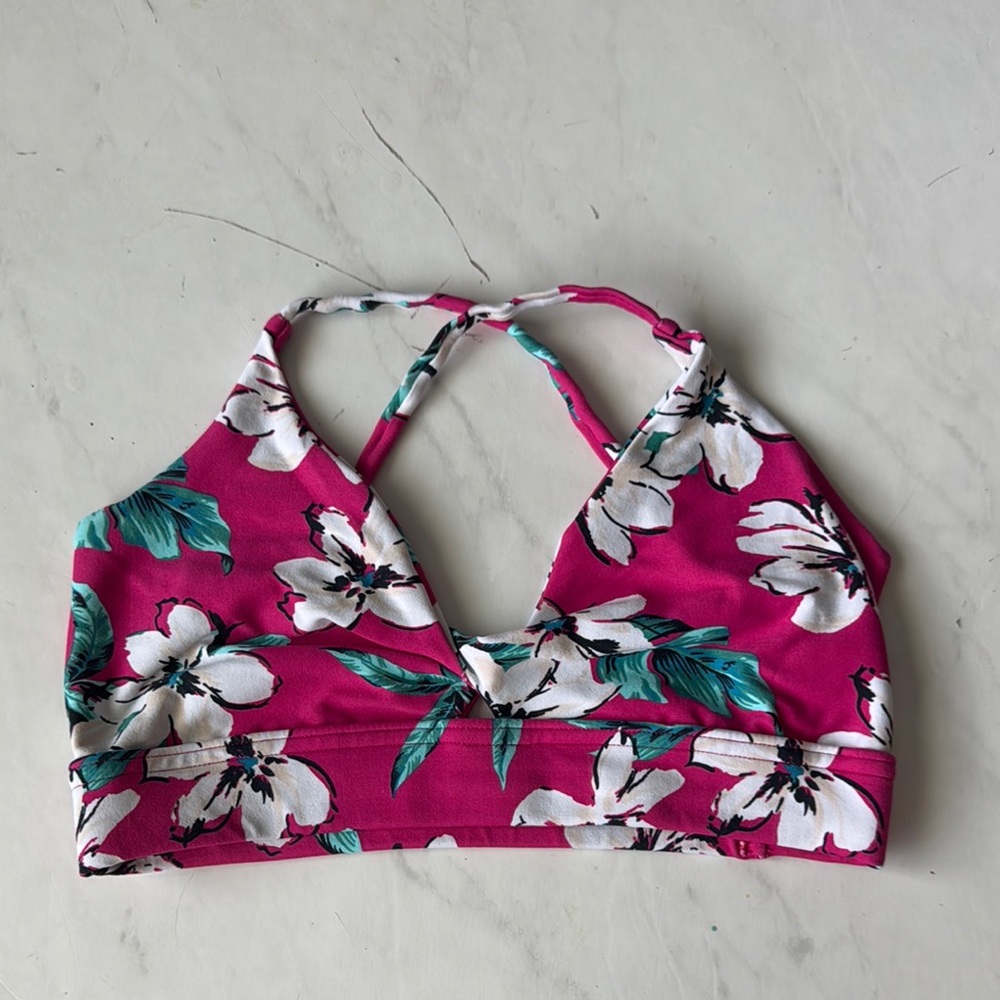 Liquido Floral Pink and White Sports Bra Yoga